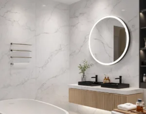 Calcatta White Enterior, A Panel Depo Calacatta White PVC falpaneleket kínál, amelyek márvány hatású megjelenést biztosítanak.